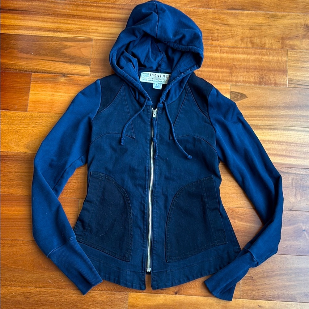 Prairie Underground Dark Blue Hooded Jean Jacket